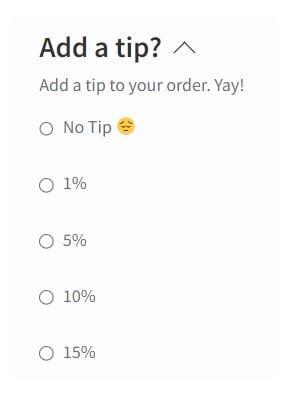 Tipping options displayed on store front end