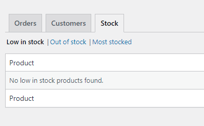 Screenshot of stock management options