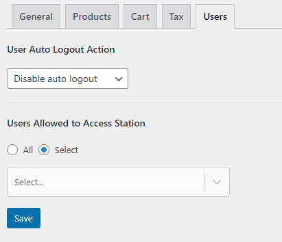 Screenshot of the user access settings