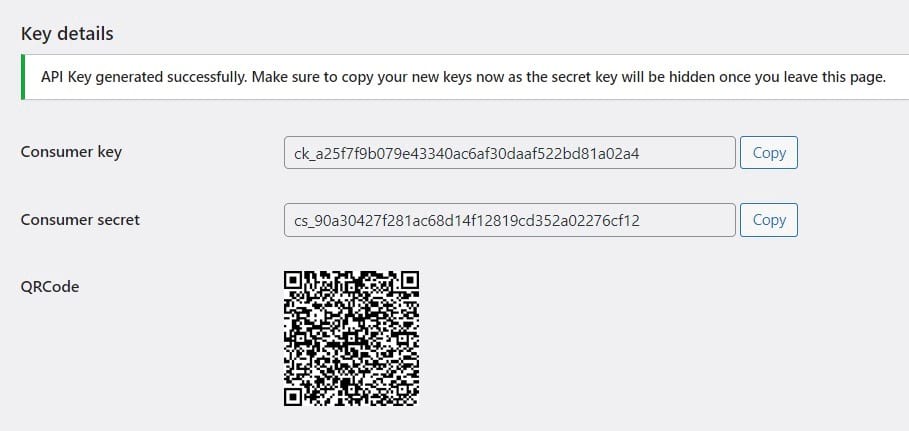 Copy API consumer key and consumer secret key