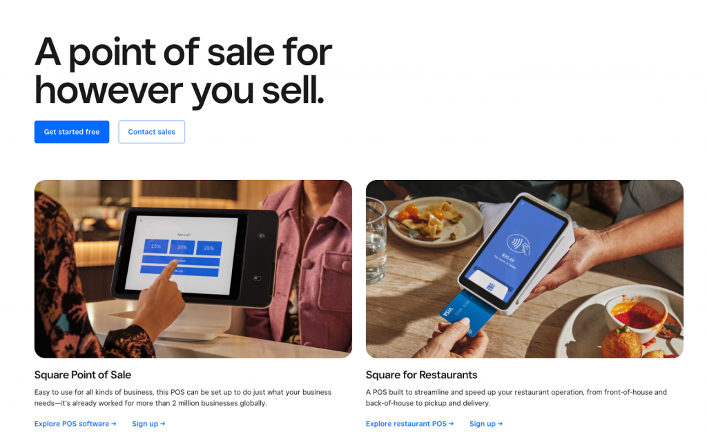 Square POS landing page