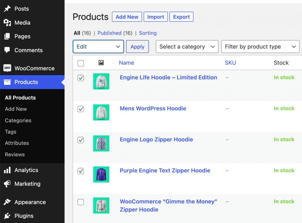 Edit multiple products in bulk in WooCommerce.
