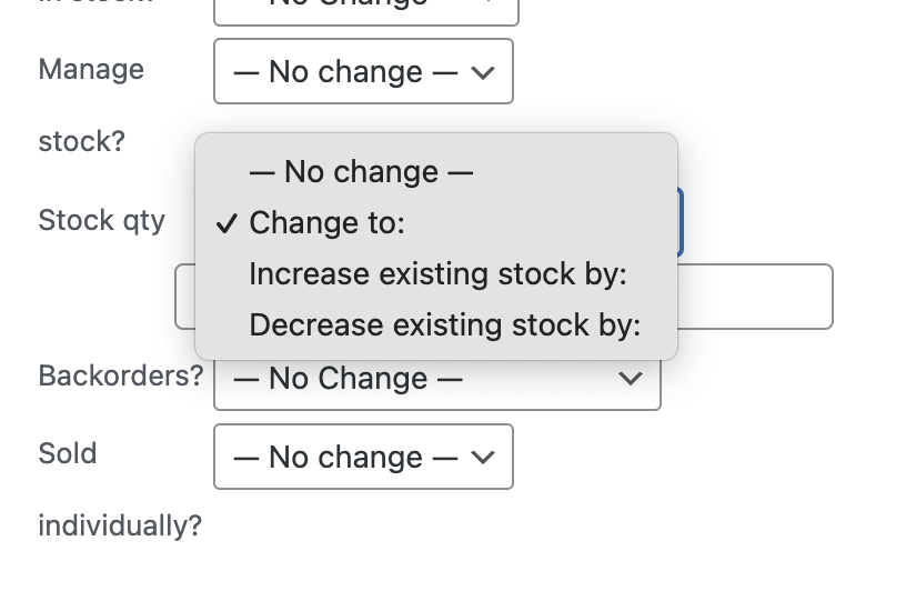 Change the stock quantity in bulk in WooCommerce.