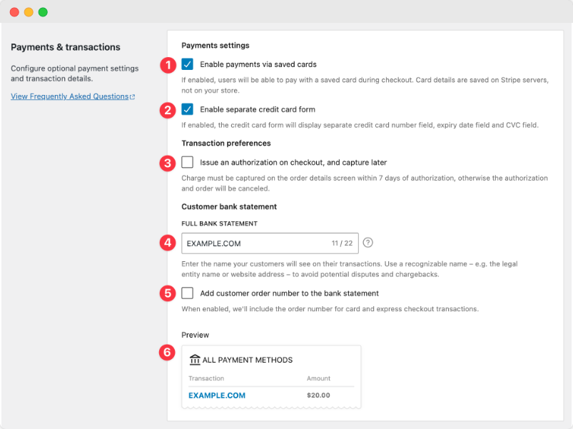 Configuring plugin settings (Payment & transactions section)