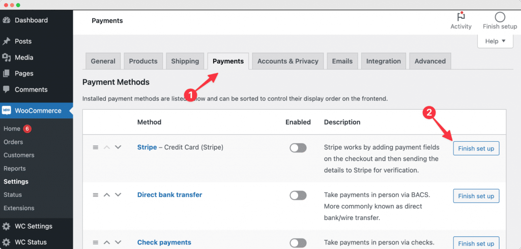 Setting up Stripe payment method