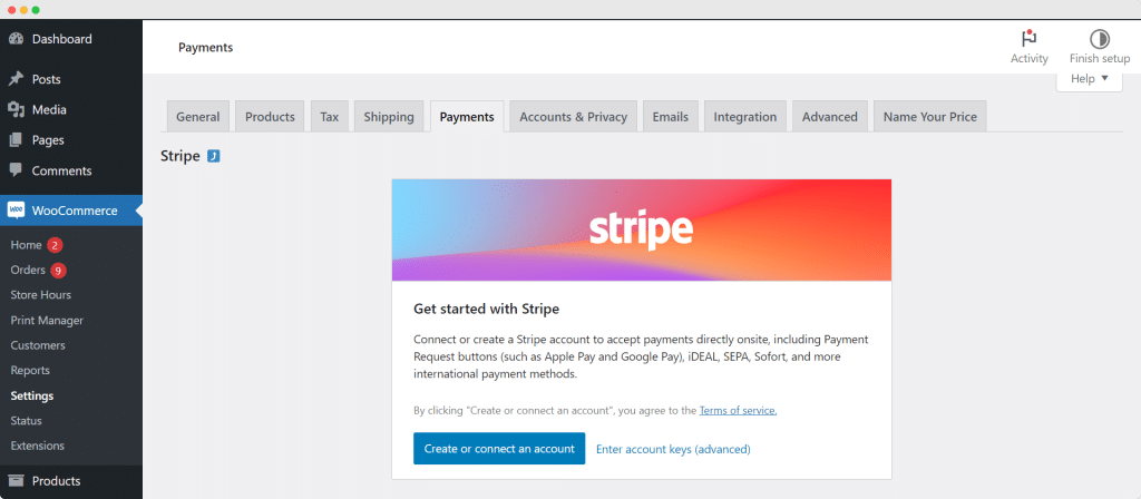 Creating and/or connecting a Stripe account