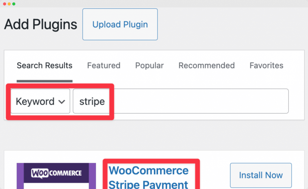 Installing the Stripe WooCommerce extension.