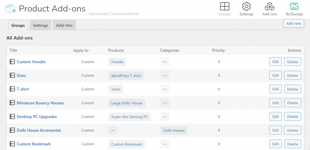 Product Manager Add-ons for WooCommerce dashboard.