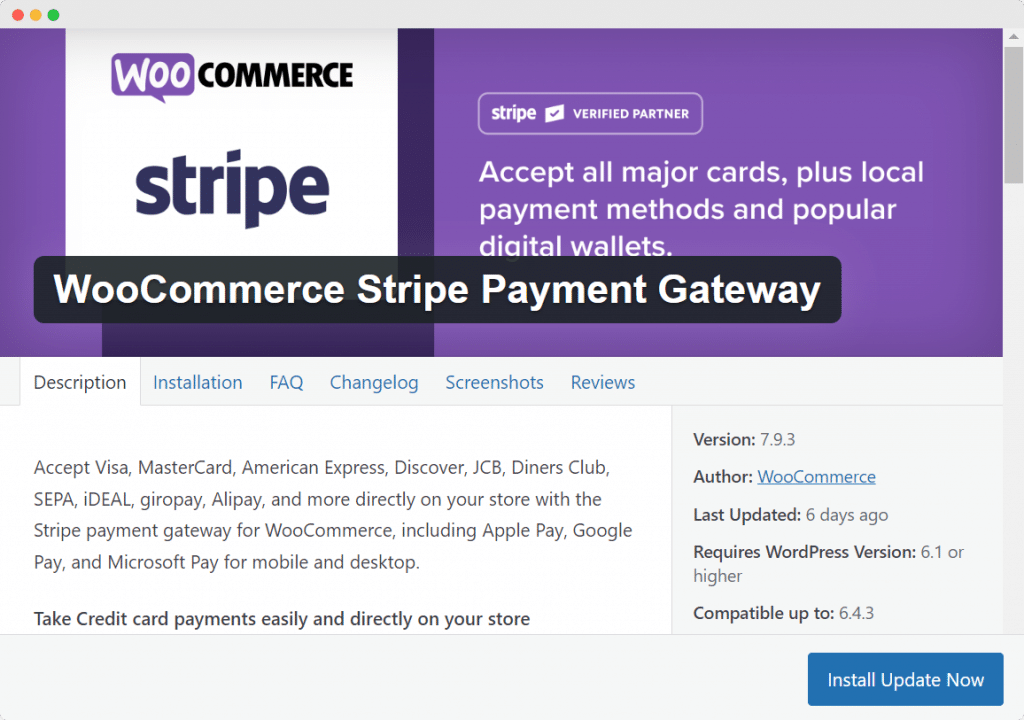 WooCommerce Stripe Payment Gateway extension.