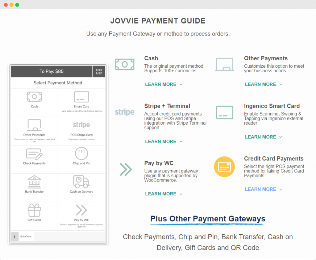 Payment options available through Jovvie. 
