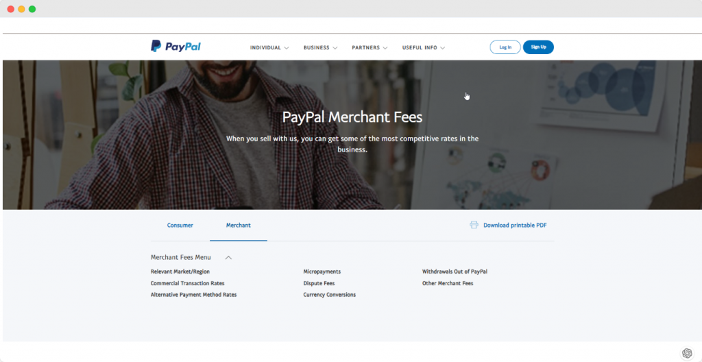 PayPal pricing page.