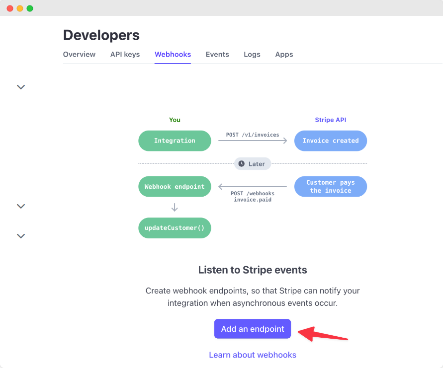 Configuring webhooks in Stripe