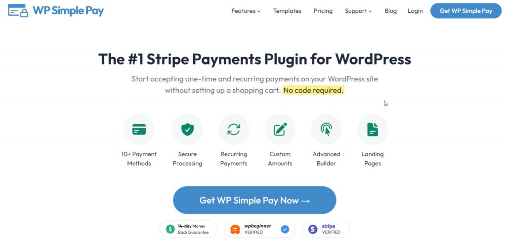 WP Simple Pay landing page. 
