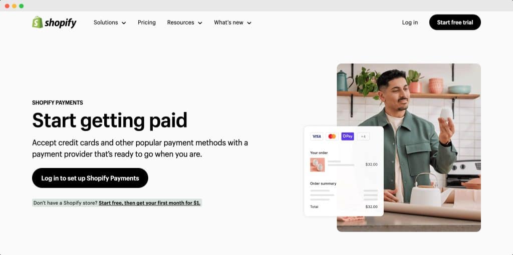 Shopify Payments homepage