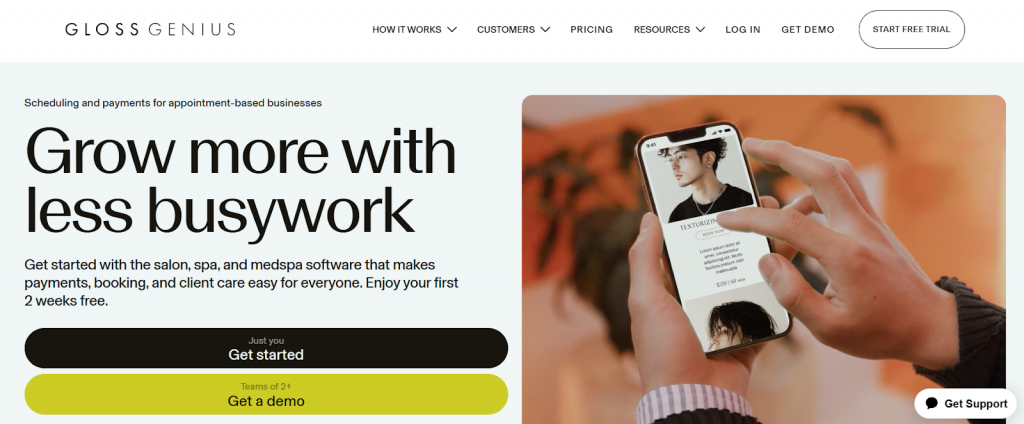 GlossGenius homepage